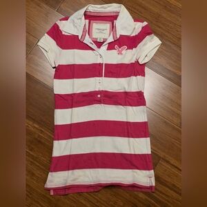 American Eagle Outfitters Pink and White Striped Polo Shirt